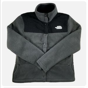 North Face Jacket - Gemma Snap Button Fleece - Grey Black - Women Small